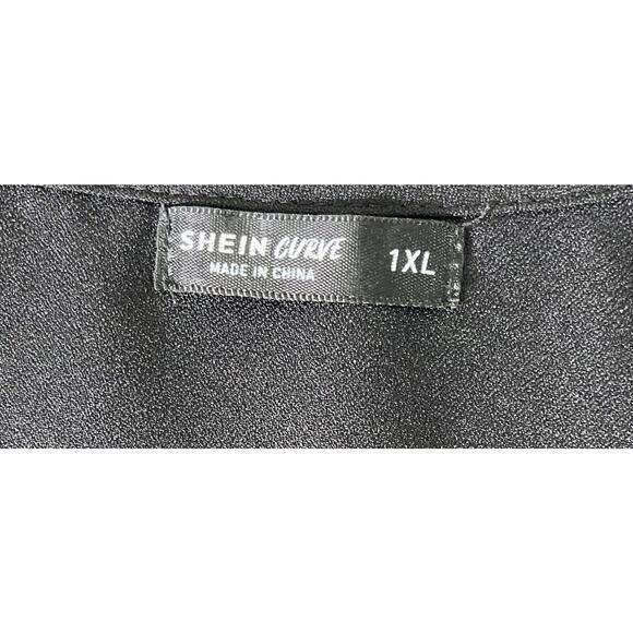 SHEIN CURVE Women Black Floral Print Short Sleeve Blouse Top Plus Size 1XL - Picture 3 of 8